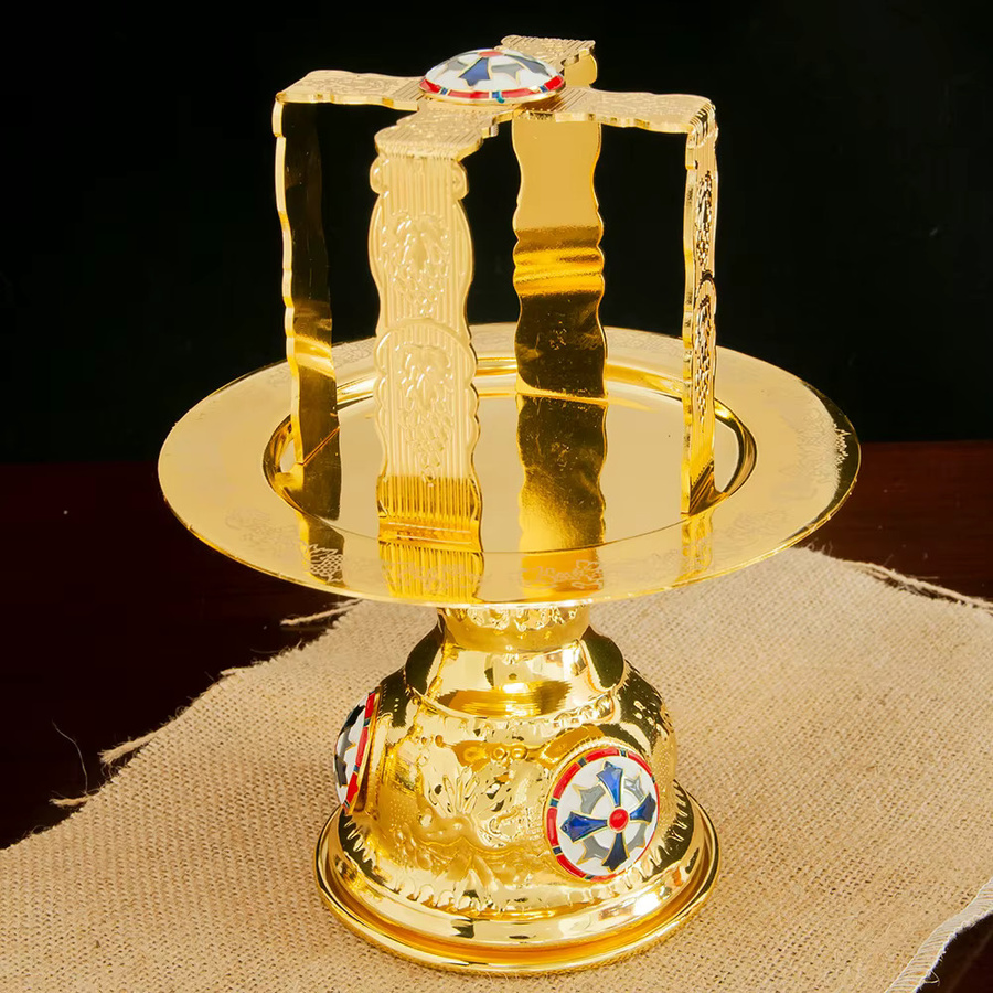 HTISO Orthodoxer Heiliger Gral für die Eucharistie Zeremonie, Goldener Kelch aus Metall, Rundes Kirchenzubehör - Bild 3