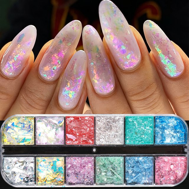 Full Beauty Nagelglitzer, Irisierende Aurora-Wolken-Brokat, 12 Gitter - Bild 1