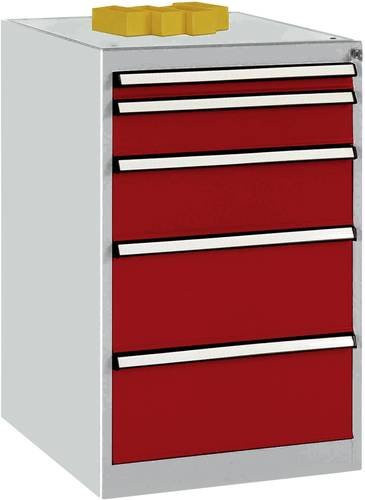 Manuflex BASETEC Schubfachschrank TP1141.3003 Stationär, rubinrot RAL 3003, mit 5 abschließbaren Schubfächern aus Stahl - Bild 1
