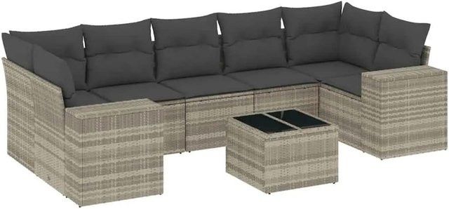 vidaXL 8-tlg Garten-Sofagarnitur in L-Form aus Poly-Rattan mit Kissen in Dunkelgrau-Hellgrau - Bild 1