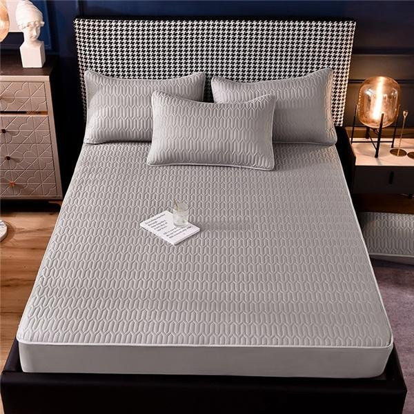A Life Houseware Gesteppter Matratzenbezug aus Baumwolle in Grau, atmungsaktiv und elastisch, B/T/H: 100 x 200 x 15 cm - Bild 1