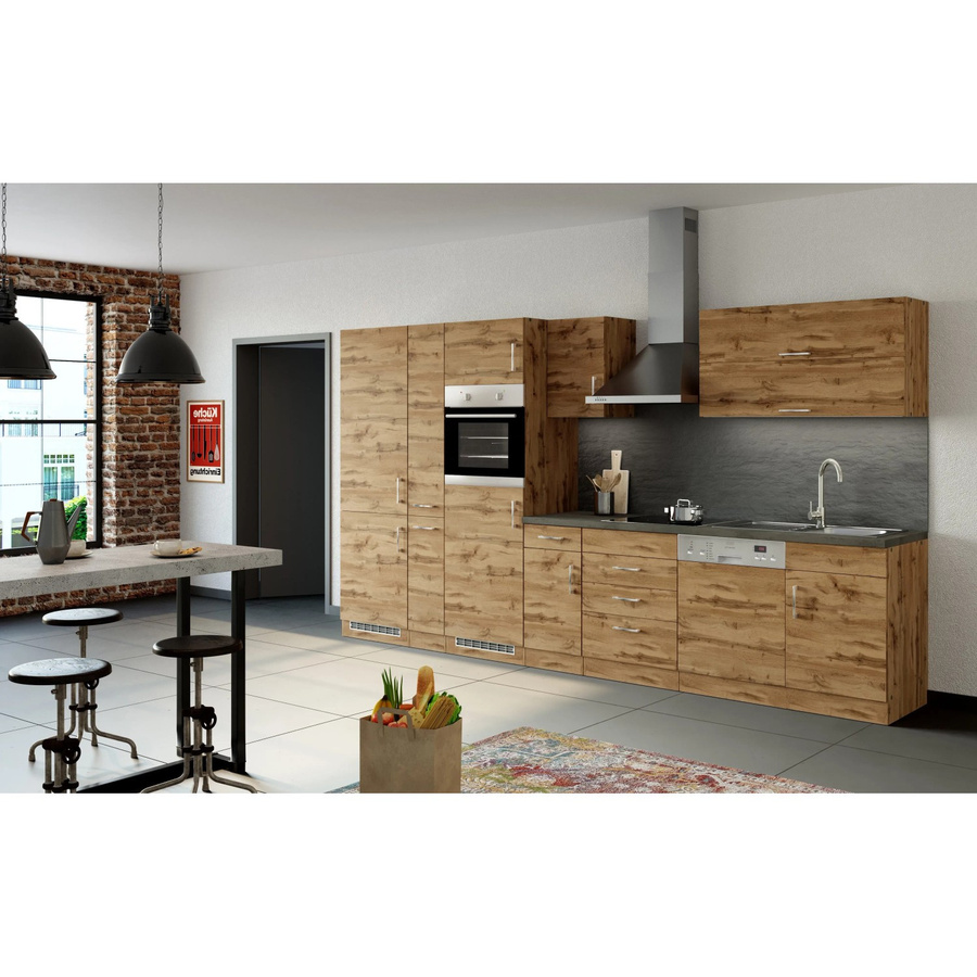 Held Möbel Küchenzeile Sorrento in Wotaneiche, Breite: 360 cm, mit Einbaugeräten und Klappenhängern, Farbe: Braun - Bild 3