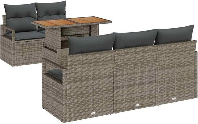 vidaXL Garten-Sofa-Set 6-teilig aus Poly-Rattan in Grau mit Polstern und Stauraumfunktion - Bild 1