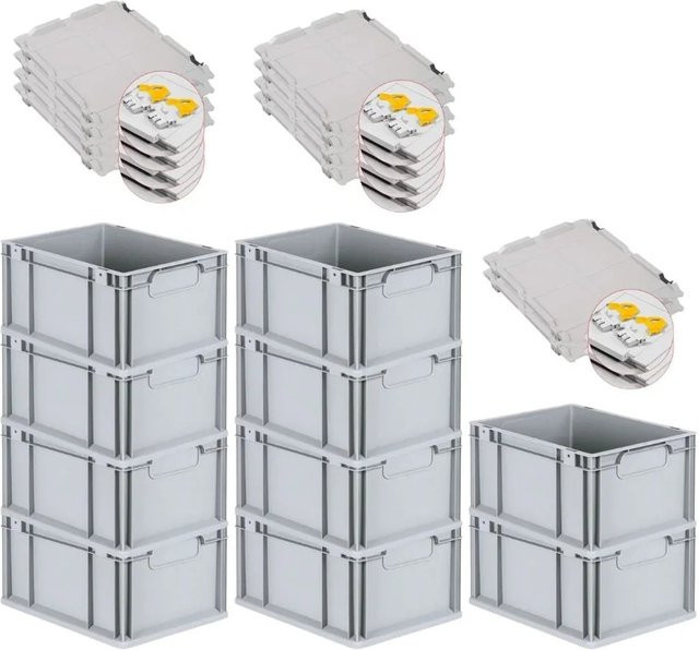 PROREGAL Spar Set 10x Eurobox Nextgen Economy mit Scharnierdeckel und gelben Schiebeschnappverschlüssen, Grau, H x B x T: 22 x 30 x 40 cm - Bild 1