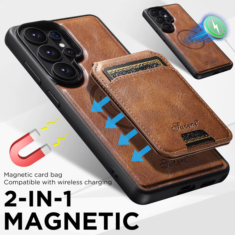 SUTENI Handyhülle aus Kunstleder mit Magnet-Kartenhalter und kabellosem Laden für Samsung Galaxy S26 Ultra und S25 Plus in Blau oder Braun - Bild 5