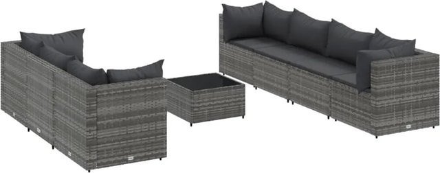 vidaXL 8-tlg Garten-Lounge-Set aus Poly Rattan mit Kissen in Grau und Anthrazit - Bild 1