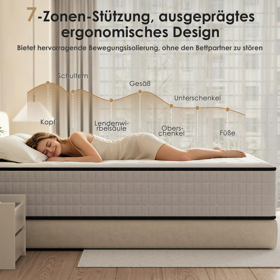 DEWINNER Memoryschaum Matratze in Weiß, H2/H3 Wendematratze aus viskoelastischem Schaumstoff, Atmungsaktiv, Hypoallergen & Orthopädisch, Höhe: 30 cm, B/T/H: 90 x 200 x 30 cm - Bild 2