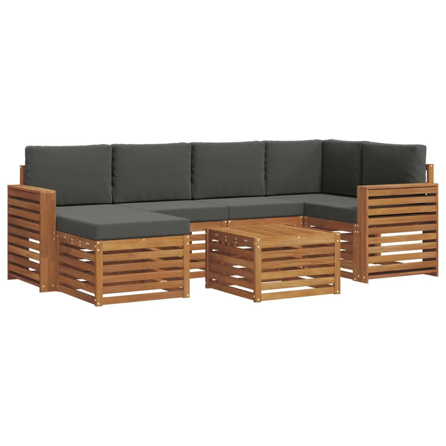 vidaXL Sofagarnitur 7-teilig aus Massivholz Akazie in Natur und Anthrazit mit L-Form und Polsterkissen - Bild 2