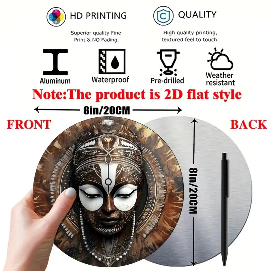 Potdemiel Afrikanische Masken-Wandkunst aus Metall mit Kauri-Muscheln und Perlen, rundes Stammesgesicht, B/H: 20,32 x 20,32 cm - Bild 2