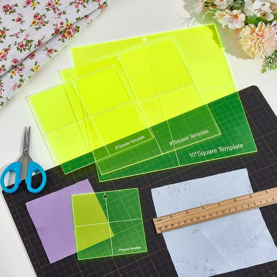 Peacoblue 4-teiliges quadratisches Quilt-Vorlagen-Set aus Acryl in Blau Transparent, präzise Schneidevorlagen für Patchwork und Steppdecken - Bild 3