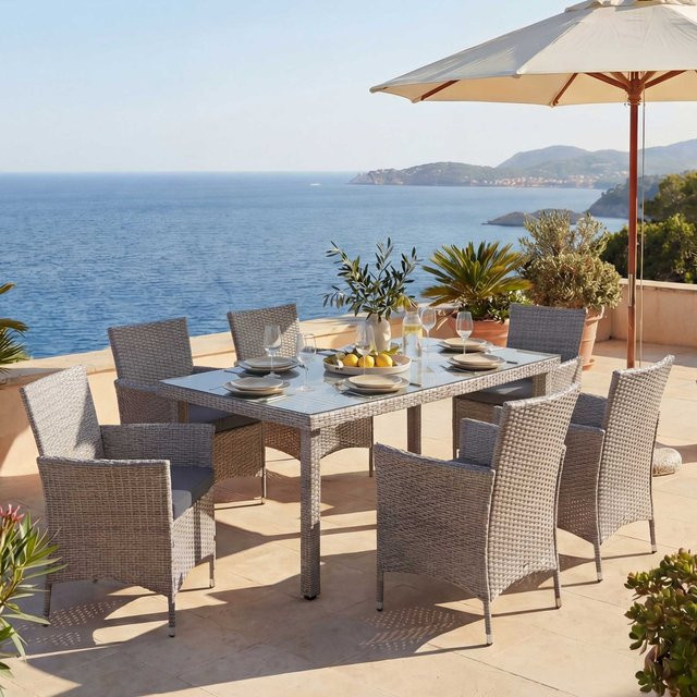 MCW Poly-Rattan Gartenmöbel Set Hamar in Grau mit anthrazitfarbenen Kissen - Bild 1