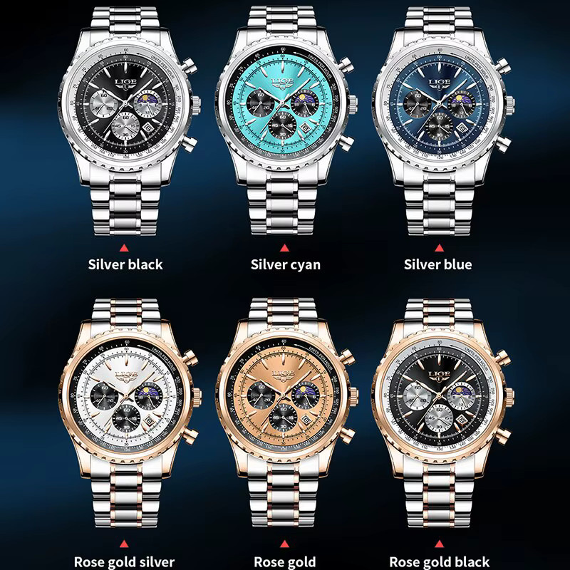 LIGE Armbanduhr, Quarz, Chronograph, Edelstahl, Blau, Herren - Bild 6