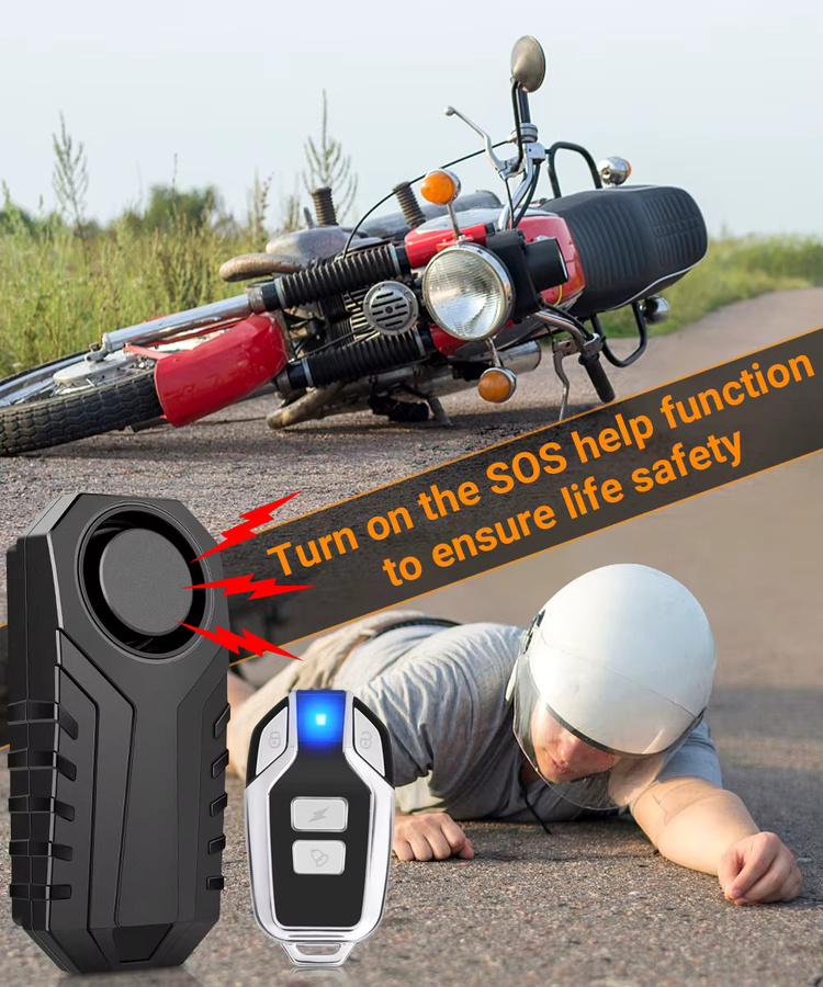 Powstation Motorrad- und Fahrradalarm mit kabelloser Fernbedienung und Vibrationssensor, Diebstahlschutz mit 113 dB, wasserdicht, in Orange und Schwarz - Bild 2
