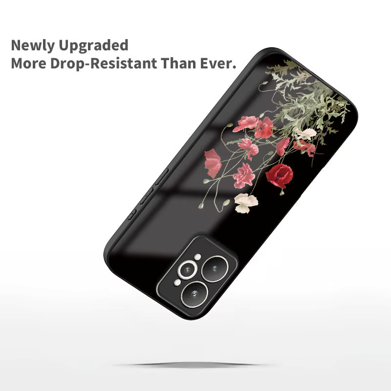 Stoßfeste Handyhülle aus gehärtetem Glas mit Blumen- und Rosen-Design für OPPO Realme Modelle - Bild 2