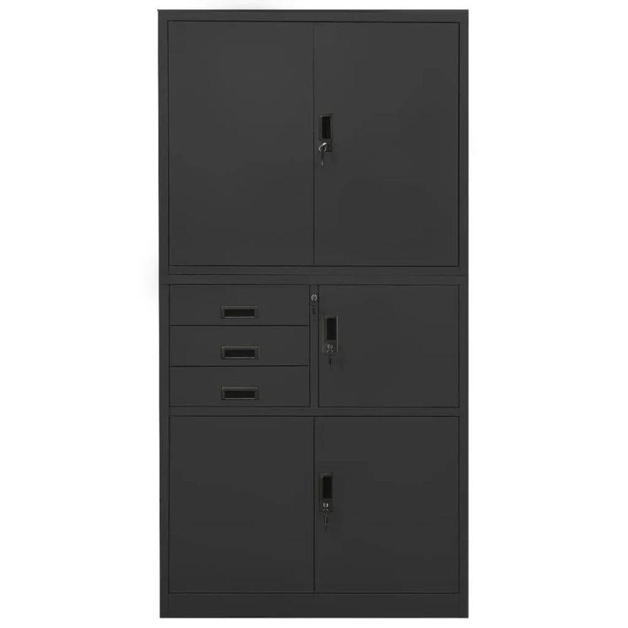 vidaXL Büroschrank aus Stahl in Anthrazit mit verstellbaren Regalböden und Schloss, B/T/H: 90 x 40 x 180 cm - Bild 2