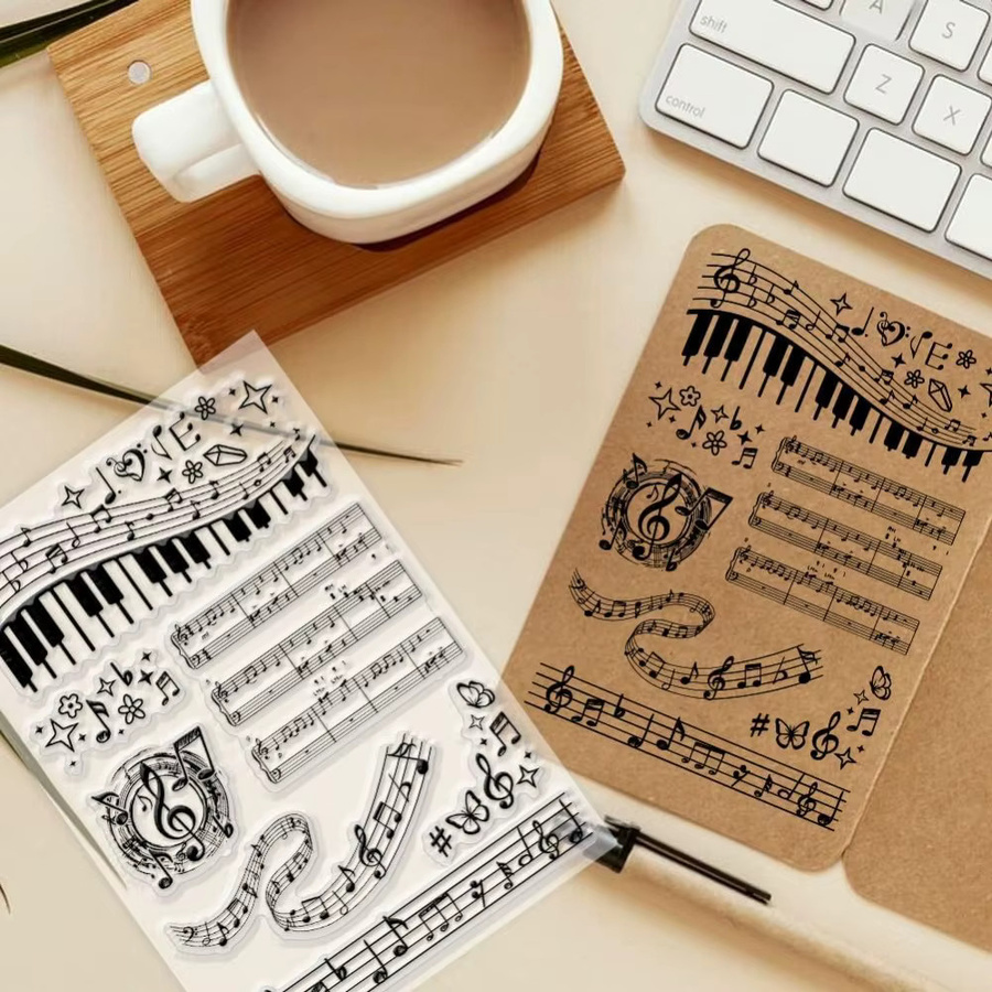 Transparenter Musiknoten-Stempel mit Musiksymbolen für Karten und Notenblätter, Farbe: Transparent - Bild 3