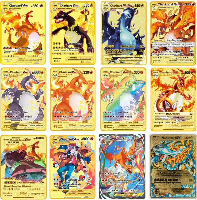 Bandai Pokémon Metallkarte, Englisch, Pikachu Glurak Mewtu Blastoise Vmax, Glänzende Buchstaben, Spielkarten Sammlung - Bild 1