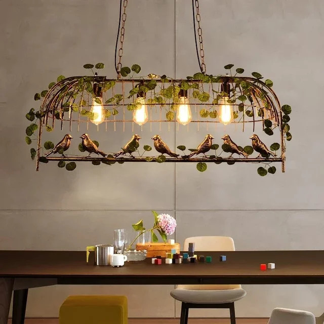 JIANKEXING LED Vogelkäfig Kronleuchter im Industriestil aus Metall, Grün/Schwarz, dekorative Hängelampe für Garten und Esszimmer - Bild 1