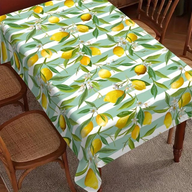 JMG Household Supplies Tischdecke Sommer Zitrone Grün Gestreift aus Polyester, Rechteckig, B/T: 160 x 100 cm - Bild 1