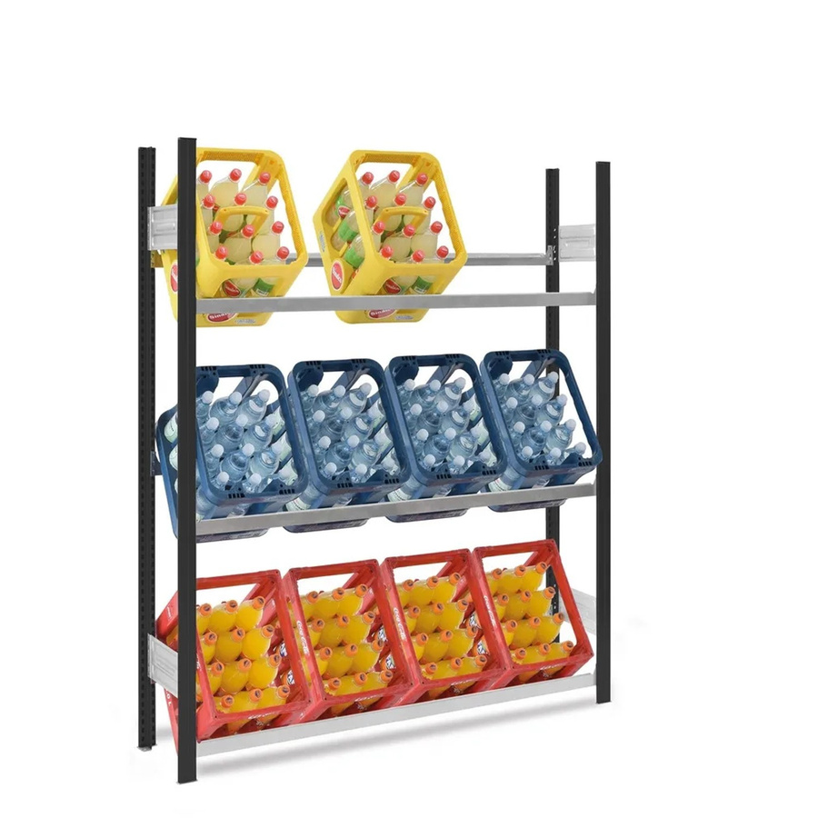 PROREGAL Getränkekistenregal Stecksystem T-Profil in Anthrazit/Verzinkt, H x B x T: 175 x 150 x 30 cm, 3 Ebenen mit 150 kg Fachlast für 12 Getränkekisten - Bild 2