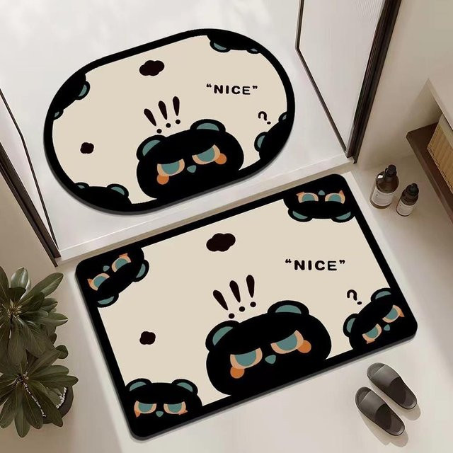 Yiran Furniture Badezimmer Matte mit Cartoon Schwarzer Katze, Kieselgur, Rutschfest und Schnelltrocknend, B/B: 40 x 60 cm - Bild 1
