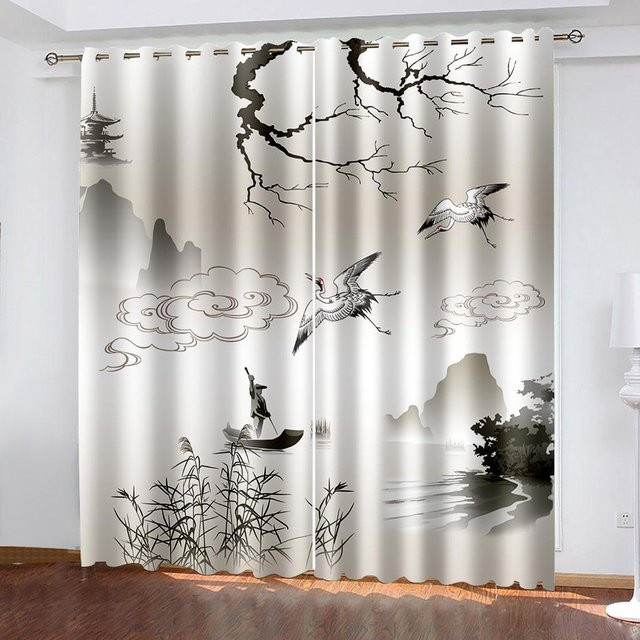 2er-Set 3D Winter Vorhang mit Schneemann und Elch Motiv, halbtransparent, Polyester, B: 50 cm, H: 130 cm - Bild 1