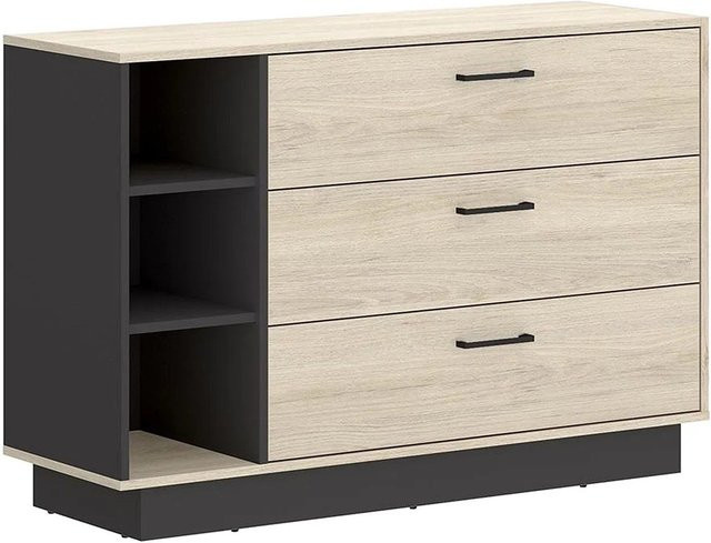 Kommode Leandre von Vente-unique in Anthrazitgrau und Naturfarben Hell, Breite: 118,5 cm - Bild 1