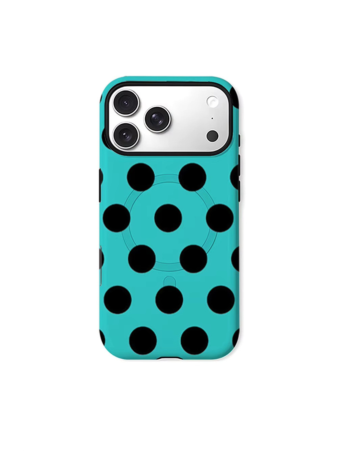 CaseLumi Matte Bumper MagSafe Hülle für iPhone 17 16 15 14 Plus Pro Max Stoßfeste PC Schutzhülle mit Polka Dots in Türkis und Schwarz - Bild 6