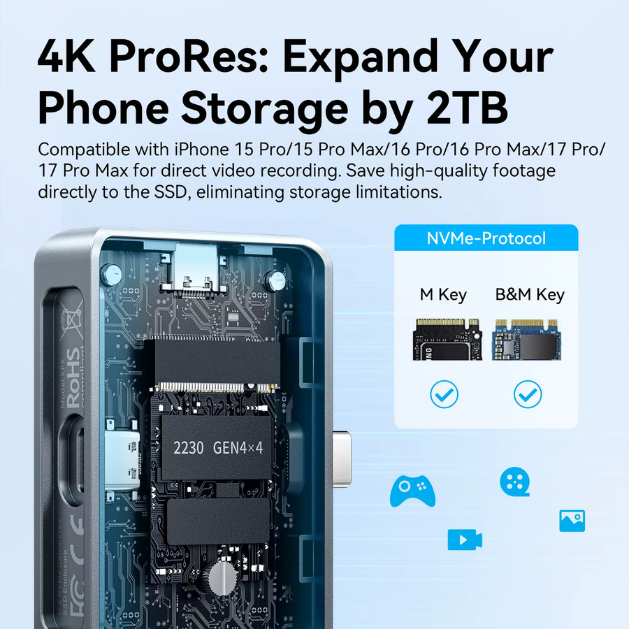 Vention M.2 NVMe SSD-Gehäuse mit USB-C 3.2 Gen2 10 Gbit/s, Audioanschluss und PD 100 W Unterstützung - Bild 2