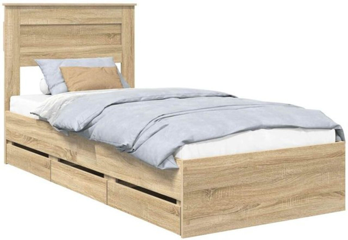 Vidaxl Funktionsbett mit Schublade in Eiche Natur, Modernes Bettgestell aus Holzwerkstoff, B: 100 cm, L: 200 cm - Bild 1