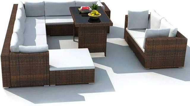 vidaXL 10-teiliges Garten-Lounge-Set aus Poly Rattan in Braun mit Auflagen für Garten und Terrasse - Bild 1