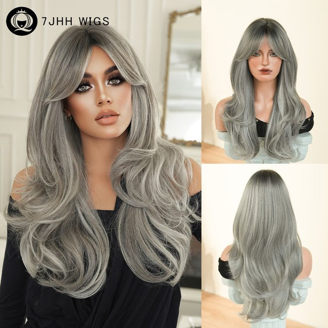 7JHH WIGS Perücke, lange glatte Aschgraue Perücke für Damen - Bild 1
