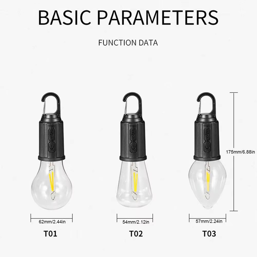 KDULIT Tragbare LED-Campingleuchte mit Haken und Typ-C-Aufladung, Wasserdicht, 600 mAh - Bild 5