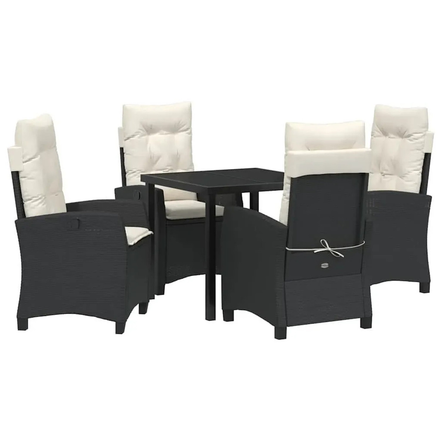 vidaXL 5-teiliges Garten-Ess-Set aus Poly Rattan in Schwarz mit Kissen für Terrasse und Balkon - Bild 2