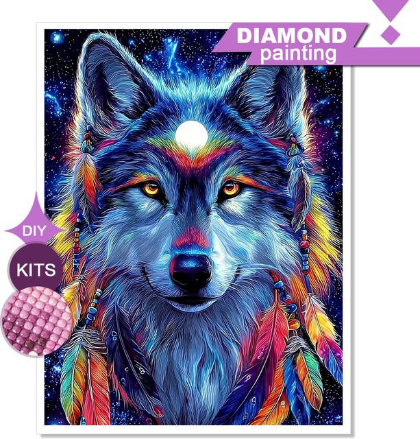 Huacan Diamant-Malset Wolf Mosaik Tier Set in Multicolour, B/H: 30 x 20 cm - Bild 1