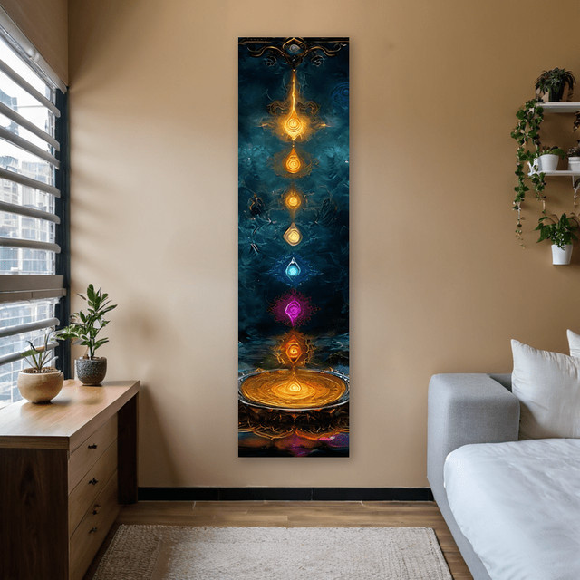 VIKAMA Chakra-Energie-Wandteppich mit Mandala-Design in Multicolour, Rechteckig, Breite: 130 cm, Höhe: 30 cm - Bild 1