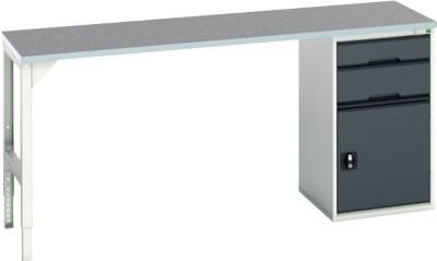 Unterbauwerkbank Bott verso mit Linoleum-Platte, 2 Schubladen, 1 Tür und 1 Ablageboden, Lichtgrau/Anthrazitgrau, B/T/H: 200 x 60 x 93 cm - Bild 1