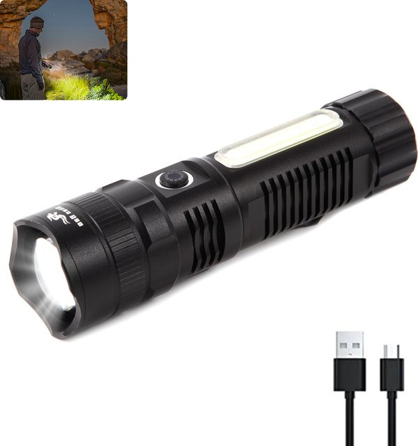 Shan Bao Multifunktionale USB-Taschenlampe mit Zoom und Magnet in Schwarz - Bild 1