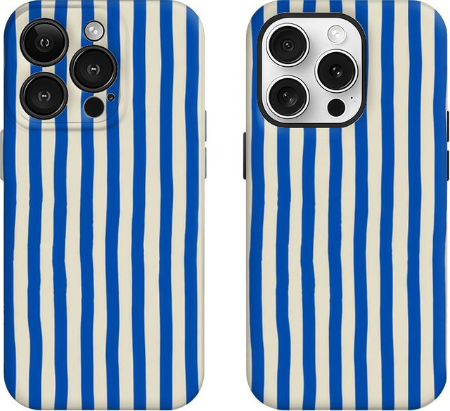 Luxuriöse doppellagige Handyhülle für Apple iPhone Modelle in nautischem Blau und Beige gestreift - Bild 1