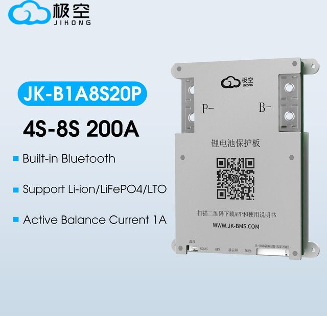 JIKONG JK-B1A8S20P Smart BMS 200A für LiFePO4 und Li-Ion mit Bluetooth Unterstützung für 4S bis 8S (12V/24V) und Active Balance - Bild 1