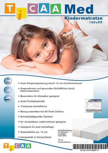 Ticaa Kindermatratze MedAllergen mit Comfort Foam und waschbarem Microfaserbezug, Weiß, B: 80 cm, L: 160 cm - Bild 1