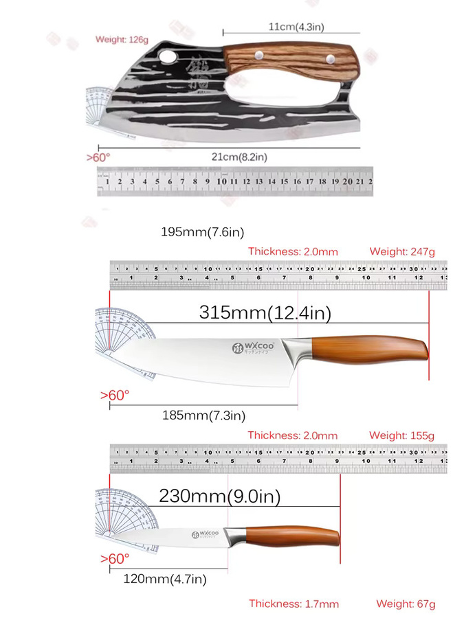 WXCOO Profi Küchenmesser aus Edelstahl mit Holzgriff zum Schneiden von Fleisch und Obst - Bild 2