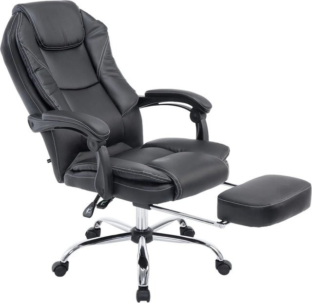 DELUKE Bürostuhl MEDHA Ergonomischer Stuhl aus Kunstleder in Schwarz mit Chromoptik Gestell, H 114 cm x B 67 cm x T 64 cm - Bild 1