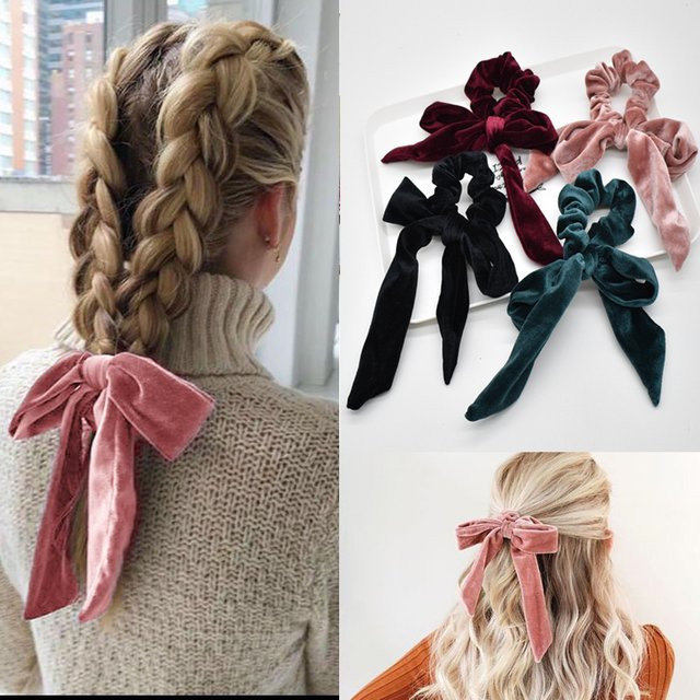 Samt-Haarbänder, elastische Scrunchies, Schmetterling - Bild 1