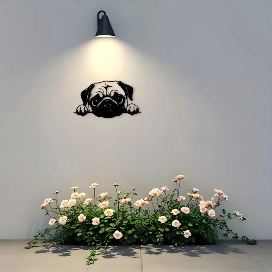 CIFBUY Wandkunst Mops-Motiv aus schwarzem Metall für Innen- und Außenbereich - Bild 2