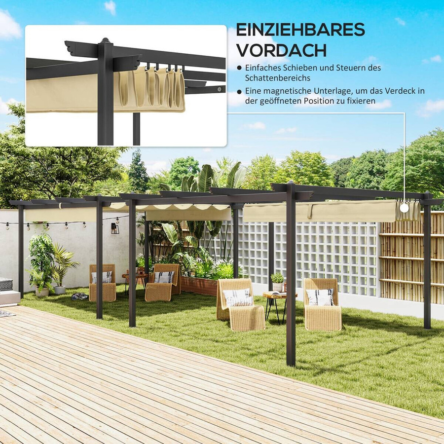 Outsunny Pergola aus Aluminium in Beige mit Polyesterdach B/H/L: 390 x 223 x 390 cm - Bild 2