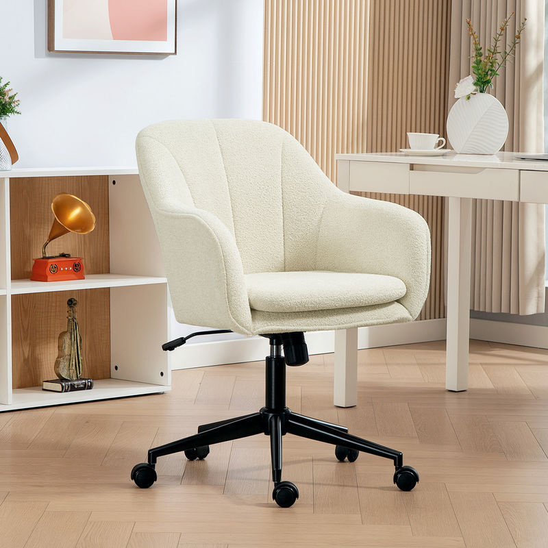 HOMCOM Schreibtischstuhl in Beige mit Samtoptik, höhenverstellbarer Drehstuhl mit Wippfunktion und gewölbter Rückenlehne für dein Homeoffice - Bild 2