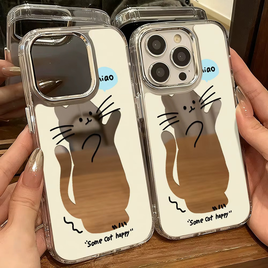 Handyhülle mit Make-up-Spiegel und Katzen-Design für iPhone 11 bis iPhone 17 Pro Max - Bild 3
