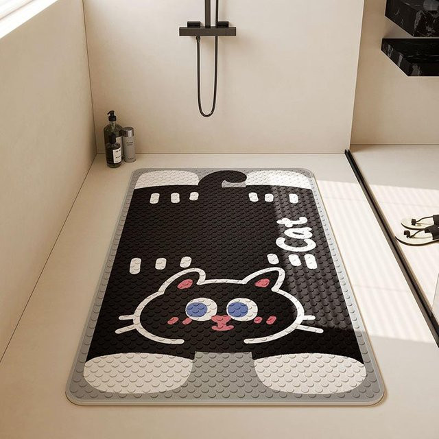 Anti-Rutsch-Badematte Yiran Health & Beauty für Badezimmer und Duschen mit Tier-Motiv, Schwarz, B/T: 70 x 40 cm - Bild 1
