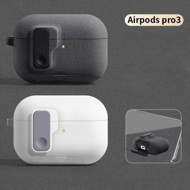 Stoßfeste TPU Schutzhülle für AirPods Pro 3 mit Magnetverschluss und Haken in Schwarz - Bild 1